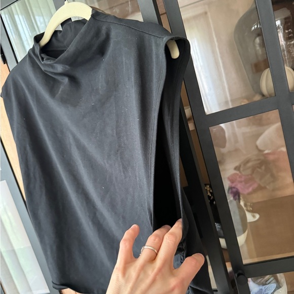 Quince mock neck top ruched Stretch Cotton Jersey Sleeveless tank cropped - Picture 8 of 9